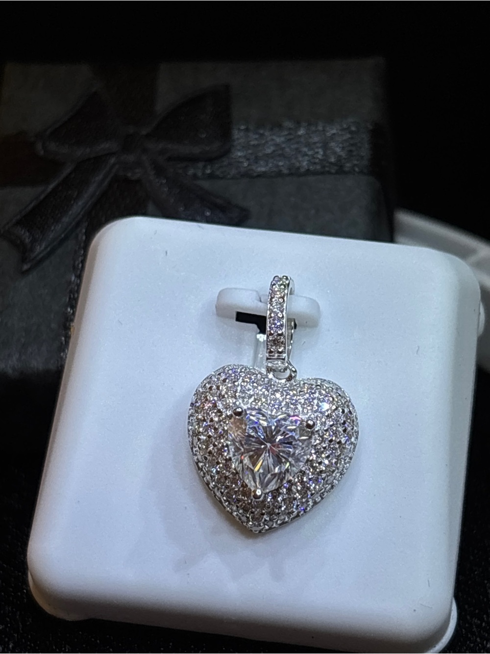 .925 Sterling Silver 2ct. VVS Moissanite Pave’ Heart Solitaire Pendant - Picture 6 of 14